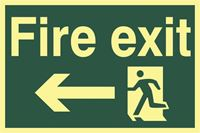 Fire Exit Sign- Arrow Left -300x200mm - Photoluminescent SK1583