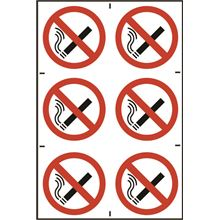 No Smoking Symbol Signs - 6 Per Sheet- 200x300mm - PVC SK0553