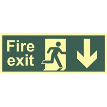 Fire Exit - Arrow Down - 400x150mm - Photoluminescent SK12413