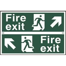 Fire Exit - Diagonal arrows up left & right-2 signs per - 300x200mm -PVC SK1510