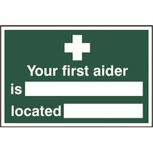 Your First Aider And Location Sign - 300x200mm - PVC SK1551