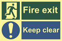 Fire Exit Keep Clear Sign - 300x200mm - Photoluminescent SK0203