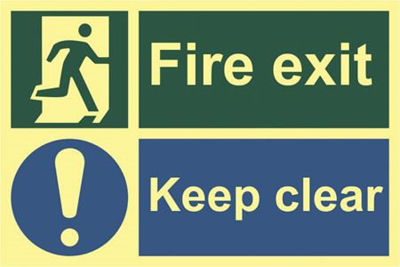 Fire Exit Keep Clear Sign - 300x200mm - Photoluminescent SK0203