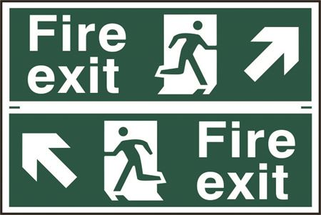Fire Exit - Diagonal arrows up left & right-2 signs per - 300x200mm -PVC SK1510