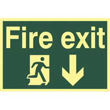 Fire Exit Sign - Arrow Down - 300x200mm - Photoluminescent SK1580