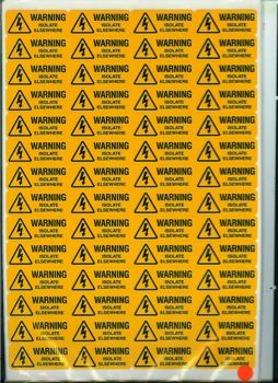 Warning - Isolate Elsewhere  - 56 per Sheet - 49x20mm - SAV SK3004