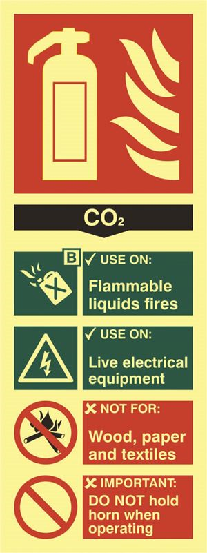 CO2 Fire Extinguisher Sign - 75x200mm - Photoluminescent SK1592