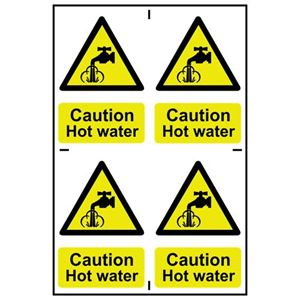 Caution Hot Water Signs - 4 per sheet - 200x300mm - PVC SK1309