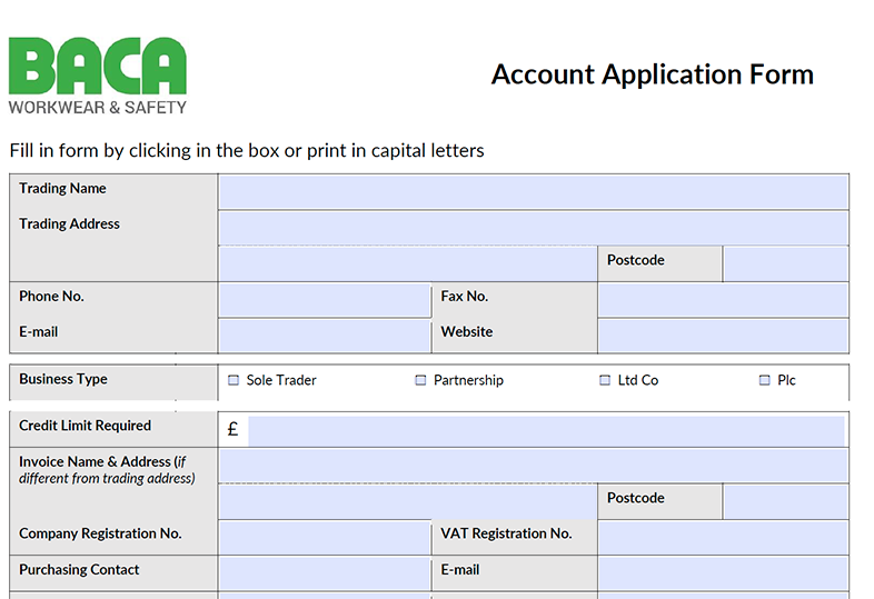 2023 BACA Credit Account Application Form